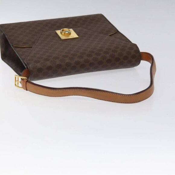 CELINE Macadam Canvas Shoulder Bag PVC Leather Brown Gold - Picture 4 of 16